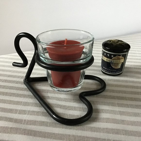 Vintage Wrought Iron & Glass Candle Holder Heart Base - Picture 1 of 8